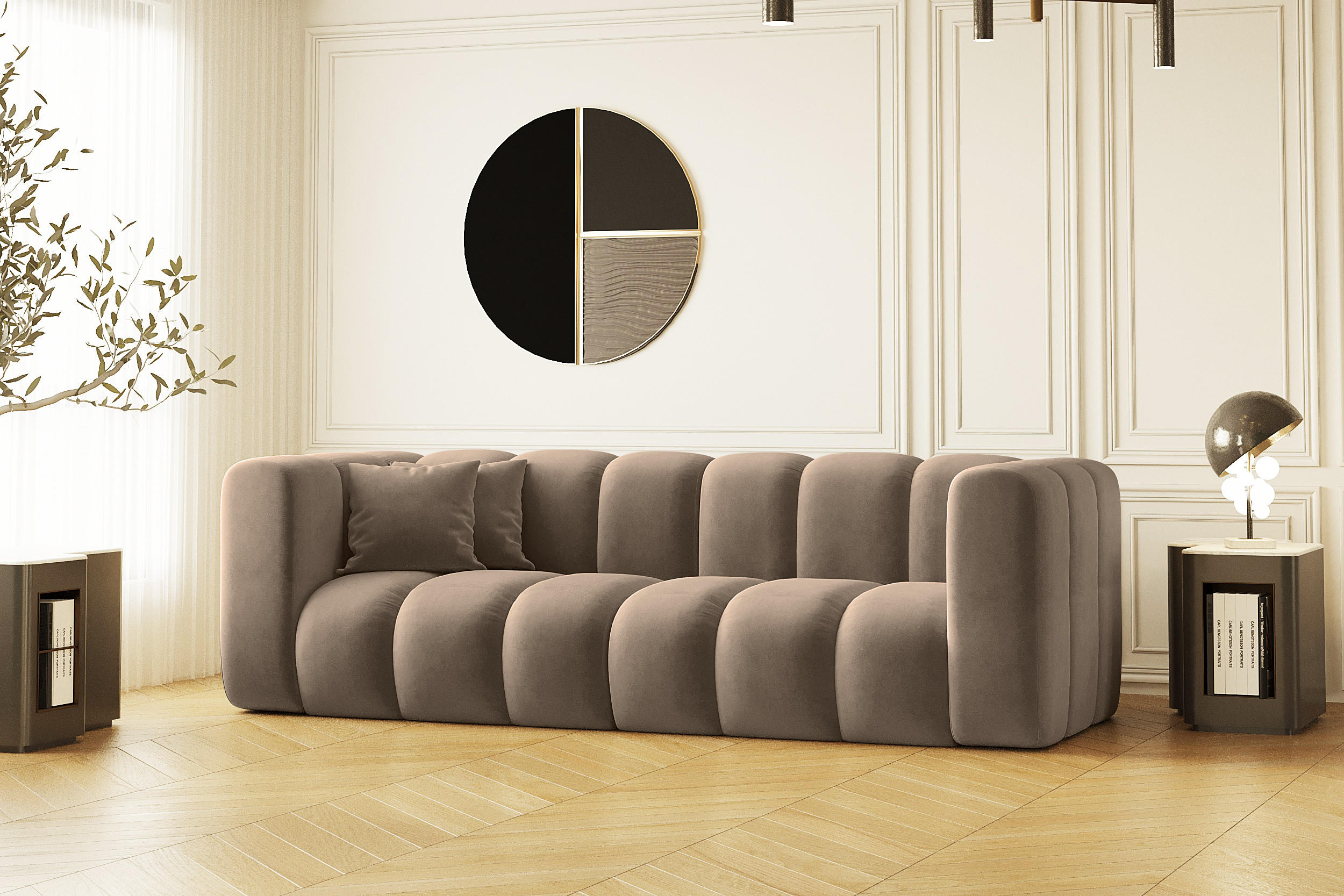 COUCH Dreisitzer-Sofa Grand Modular Stoff Salvador Dunkelbeige - Cappuccino, Holz (230/70/91cm) - Kaiser Möbel
