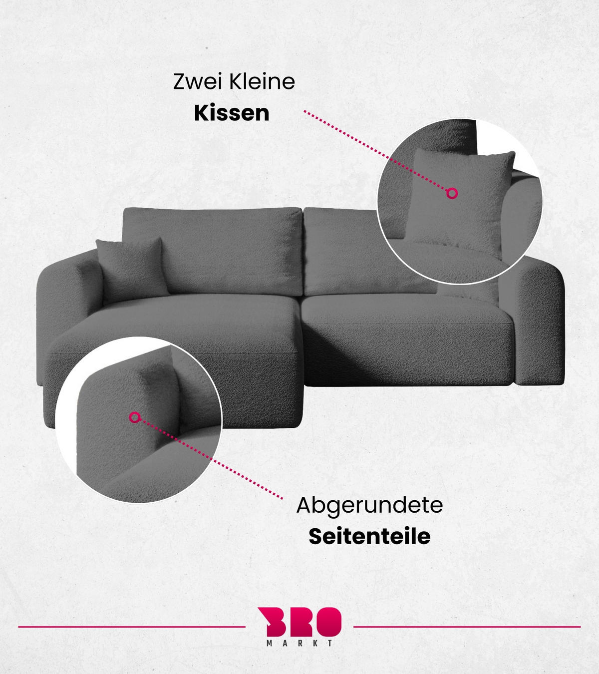 ECKSOFA Kornel mit Schlaffunktion Dunkelgrau Boucle - Dunkelgrau, Textil (248/165cm) - Bromarkt