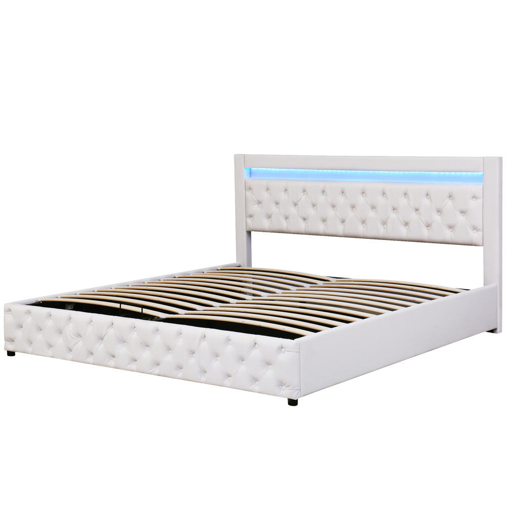 POLSTERBETT 180/200 cm in Weiß PU mit LED-Beleuchtung - Weiß, Holz/Textil (180/200cm) - KOMHTOM