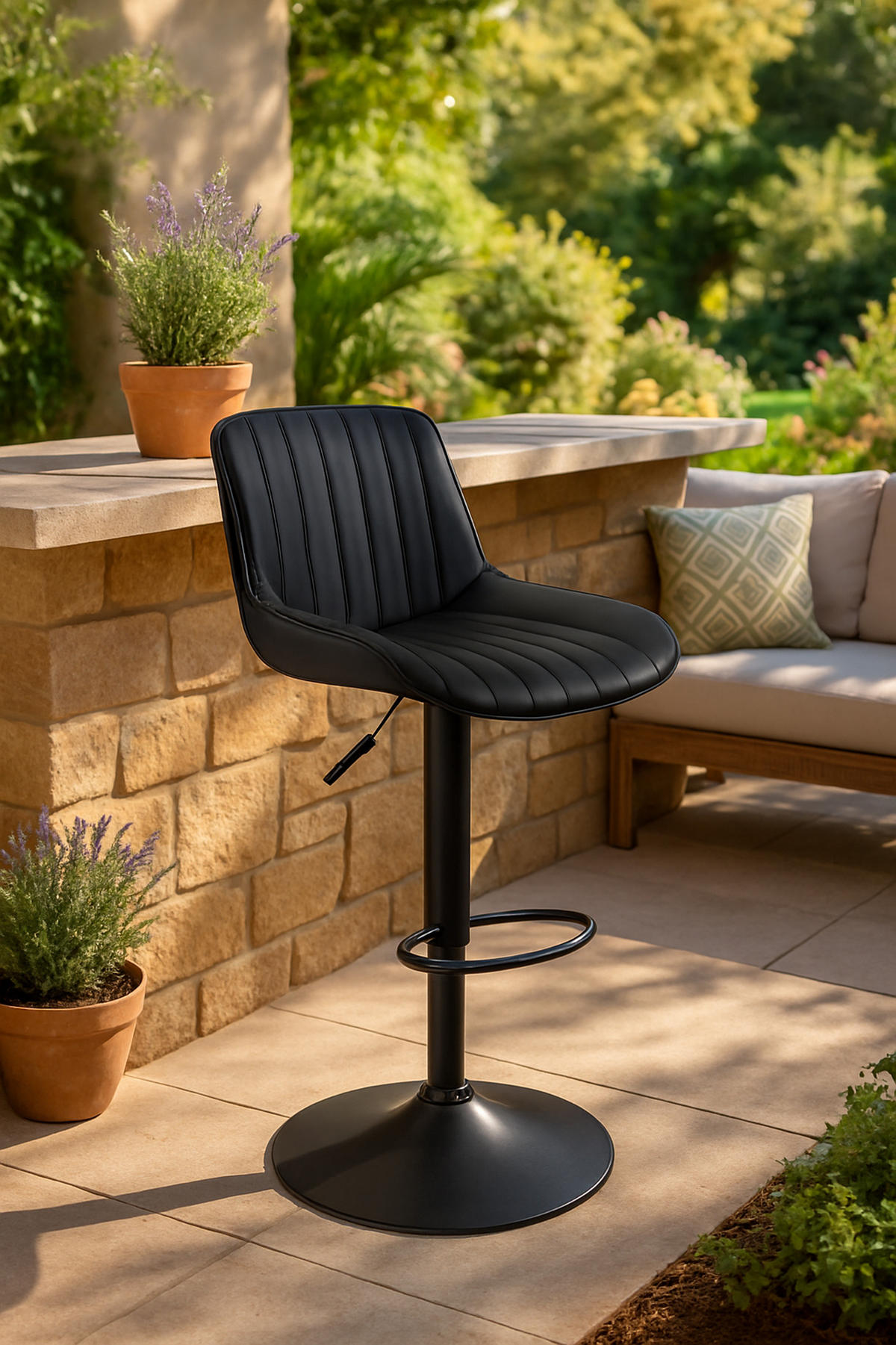 BARHOCKER 2er Set Lentos Kunstleder schwarz schwarz - Schwarz, Kunststoff/Metall (50/108/50cm) - TPFLiving