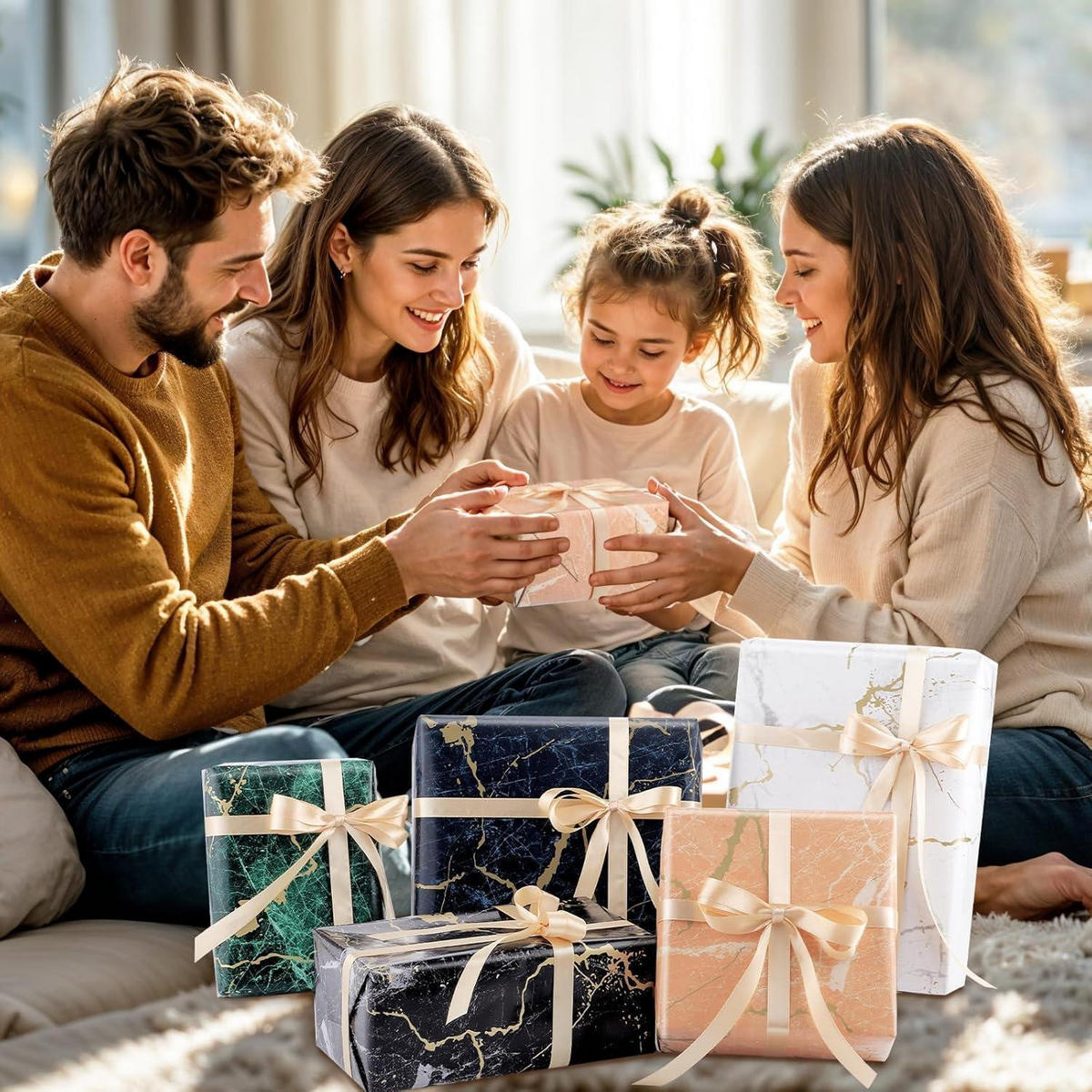 GESCHENKPAPIER 5-teiliges Set Marmor-Design 43 cm x 3 m - Multicolor, Papier (43/0.1/300cm)