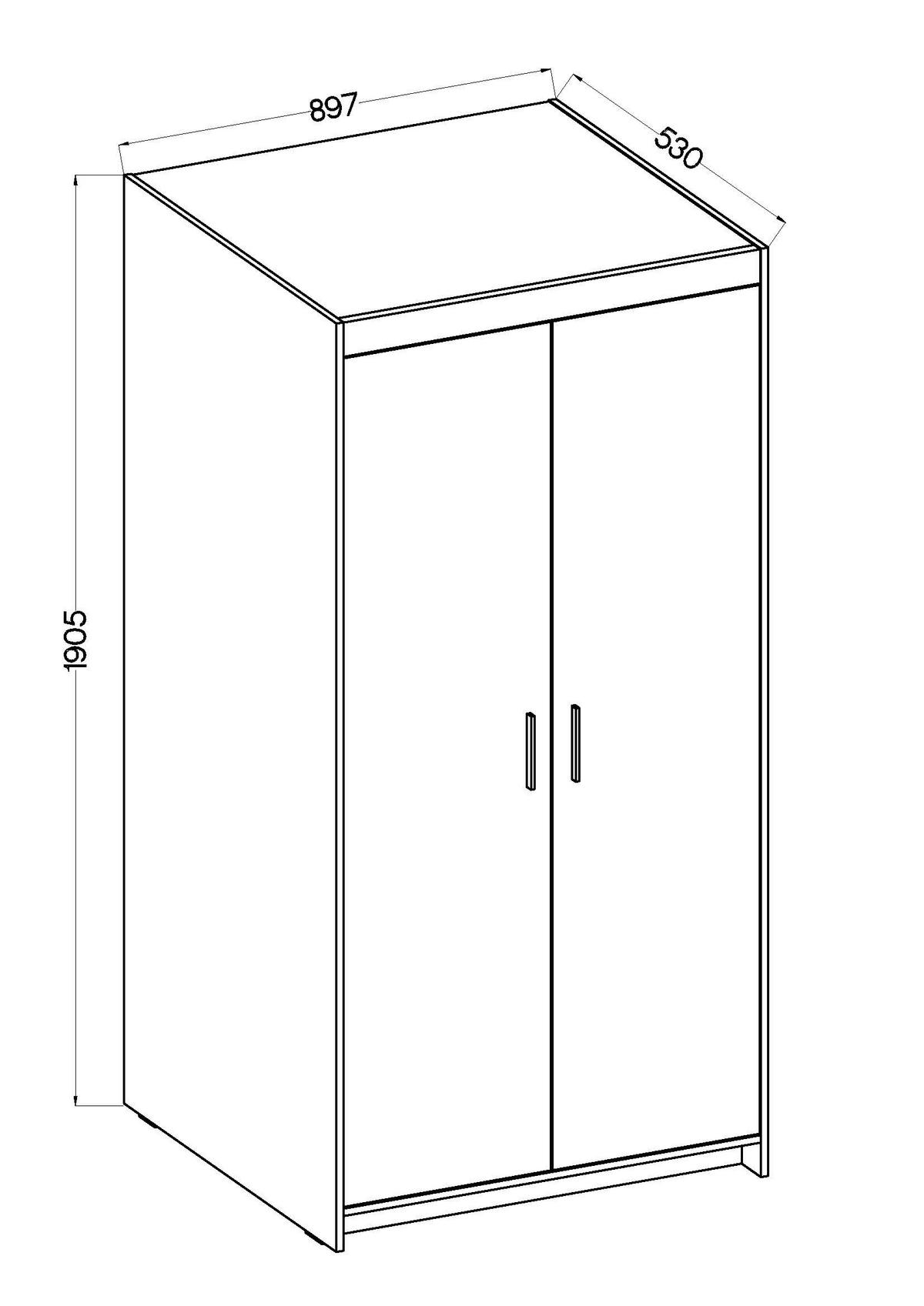 DREHTÜRENSCHRANK ELENORA 89,7/190,5/53cm 2-türig Weiß - Weiß, Holzwerkstoff (89.7/190.5/53cm) - MASSENO