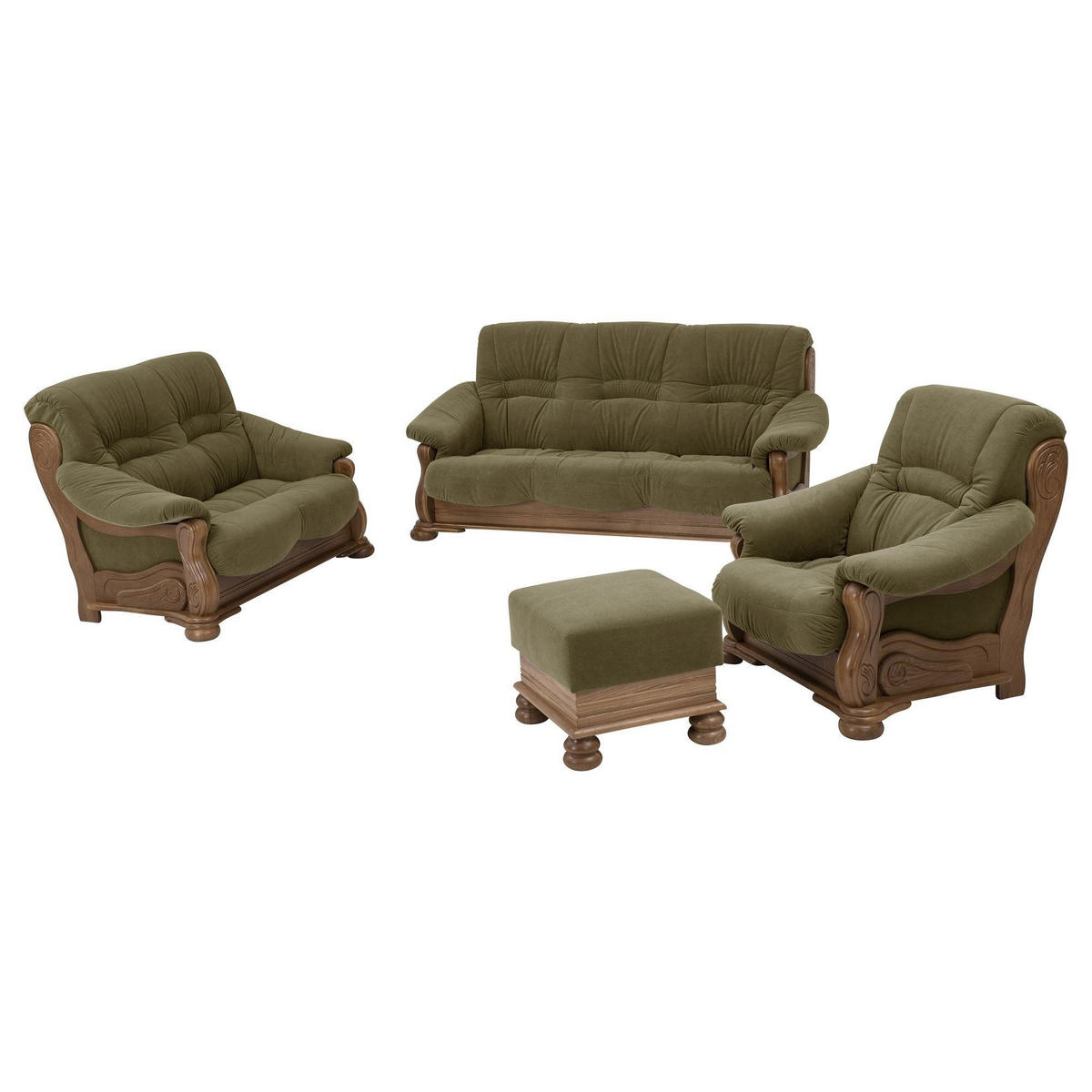 SOFA 3-Sitzer Katlin Bezug Flockstoff Eiche rustikal P43 / grün - Grün, Kunststoff (205/95/95cm) - 58aufmkessel