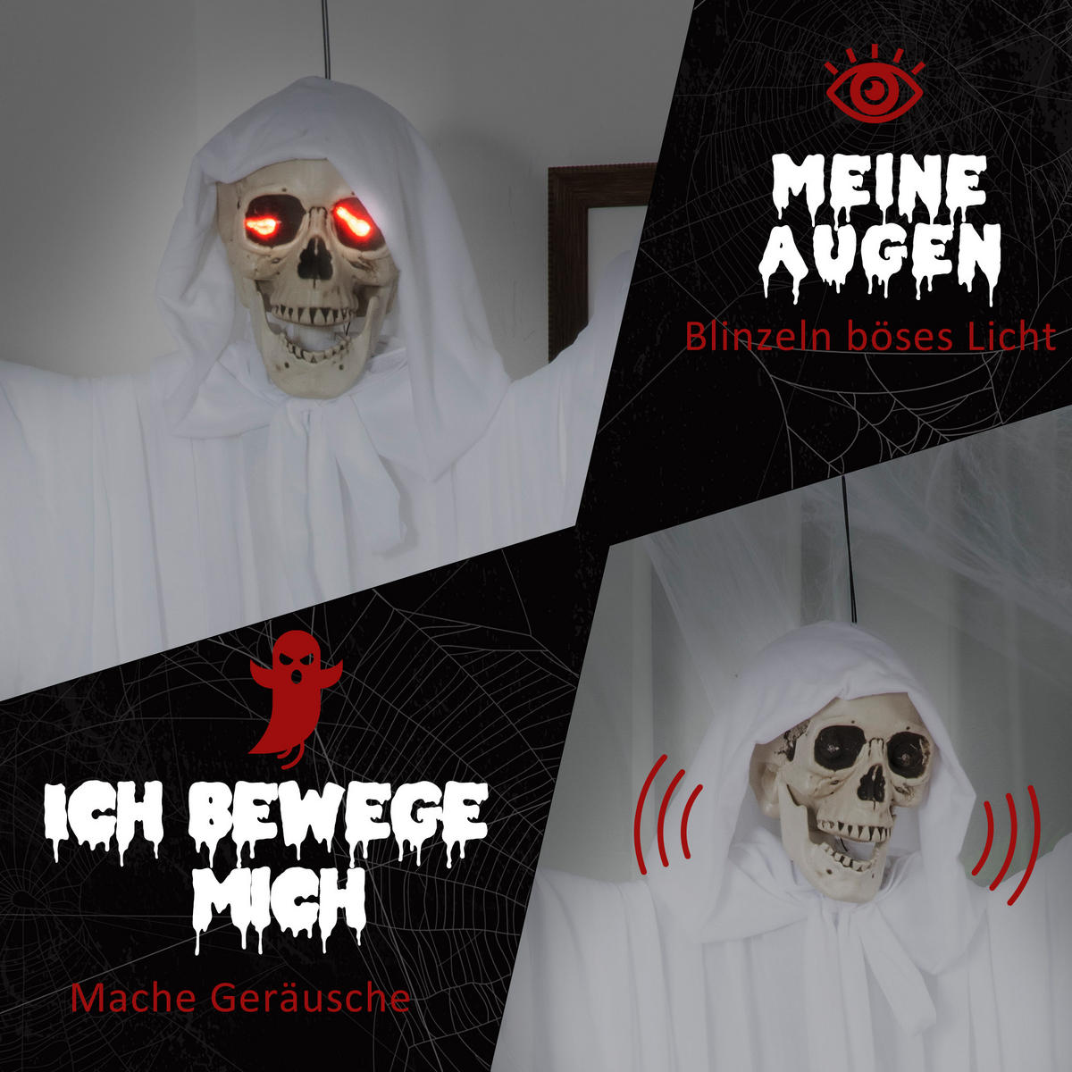 HALLOWEEN HORROR-CLOWN, Weiß, Polyester(100%), PE, PE-Schaumstoff, Eisen - Weiß, Kunststoff (19/153/91cm) - Outsunny