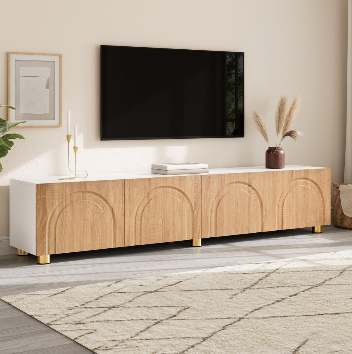 TV-SCHRANK mit 4 Türen 180 x 35 x 40 cm Natur Weiß - Birnbaumfarben, Holzwerkstoff (35/40/180cm) - Beauniv