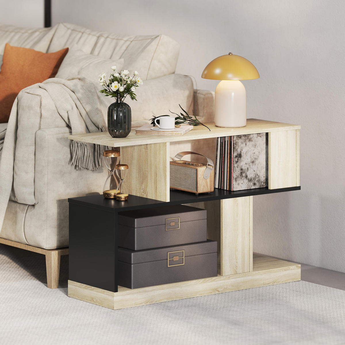 BEISTELLTISCH DE-15786 S-Form mit 3 Ebenen Naturholz - Naturfarben, Holzwerkstoff (90/30/61cm) - ComfortXL