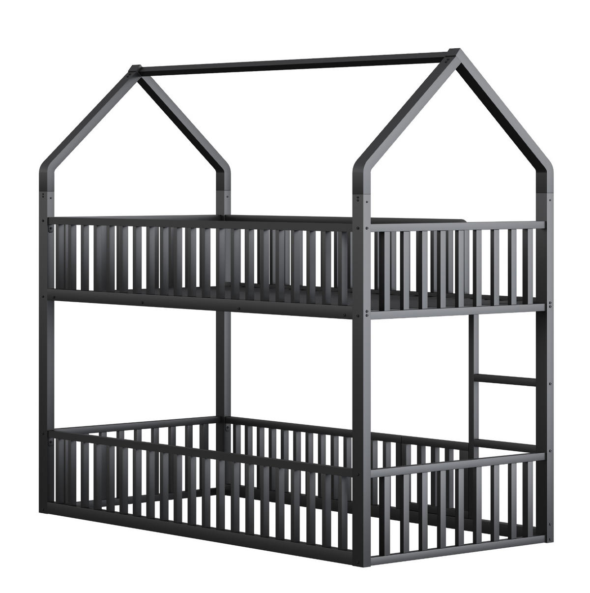 ETAGENBETT 90/200 cm mit Frontleiter, Hausrahmen und Tür, Schwarz - Schwarz, Metall (90/200cm) - Redom