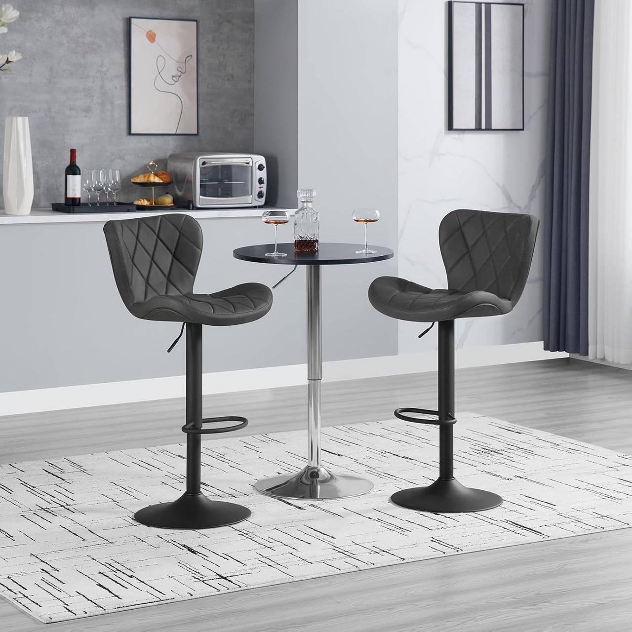 BARHOCKER Kunstleder, Metallgestell, Anthrazit - Anthrazit/Schwarz, Textil/Metall (47/89/54cm) - Woltu