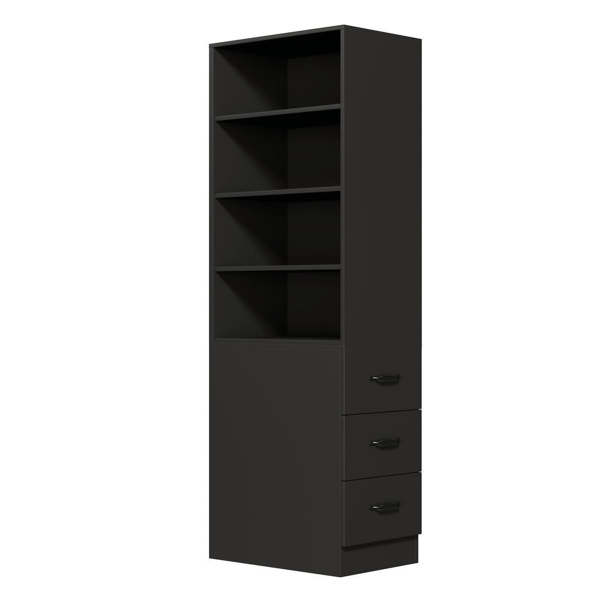 BÜCHERREGAL in Schwarz Eckregal mit Schubladen für kleine Räume und Wohnzimmer, B60/T38/H180 cm - Schwarz, Holzwerkstoff (60/180/36.5cm) - STILVORA
