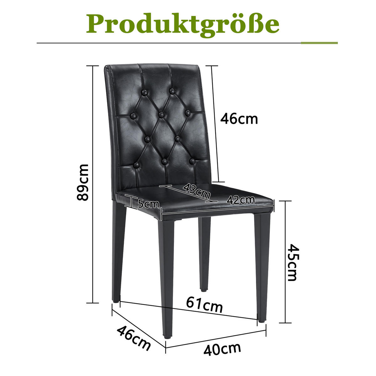 STUHL-SET DE-36651 4 Stück mit PU-Bezug und Metallbeinen Schwarz - Schwarz, Metall (46/89/42cm) - ComfortXL