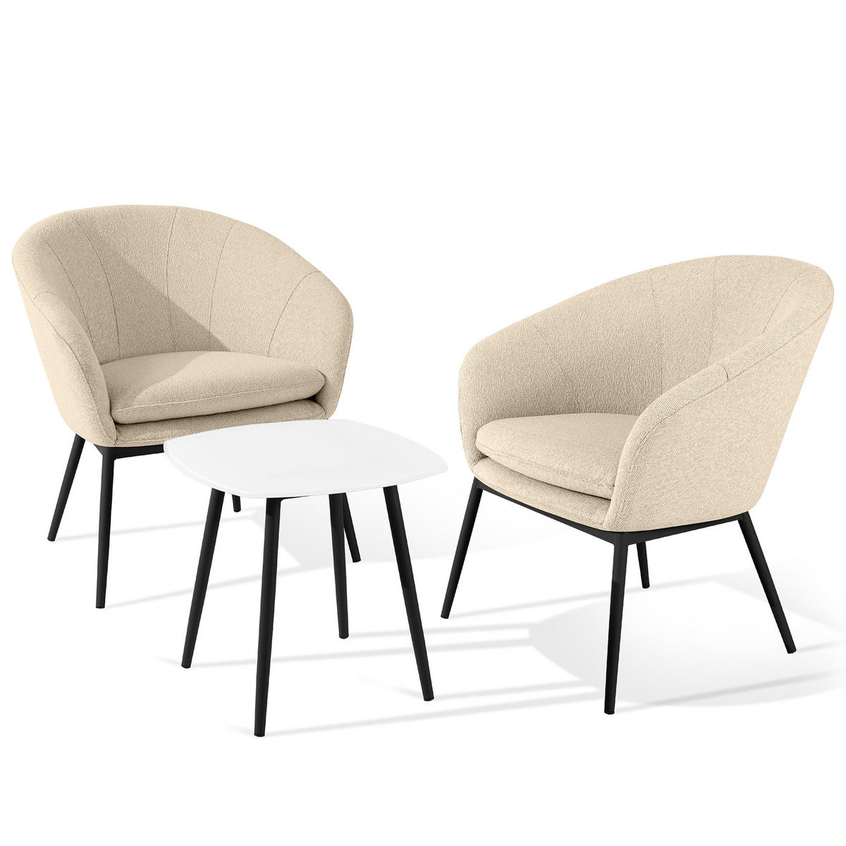 GARTENMÖBELSET SOLIS Gartenlounge-Set, creme/schwarz - Creme, Textil/Metall - KONSIMO®