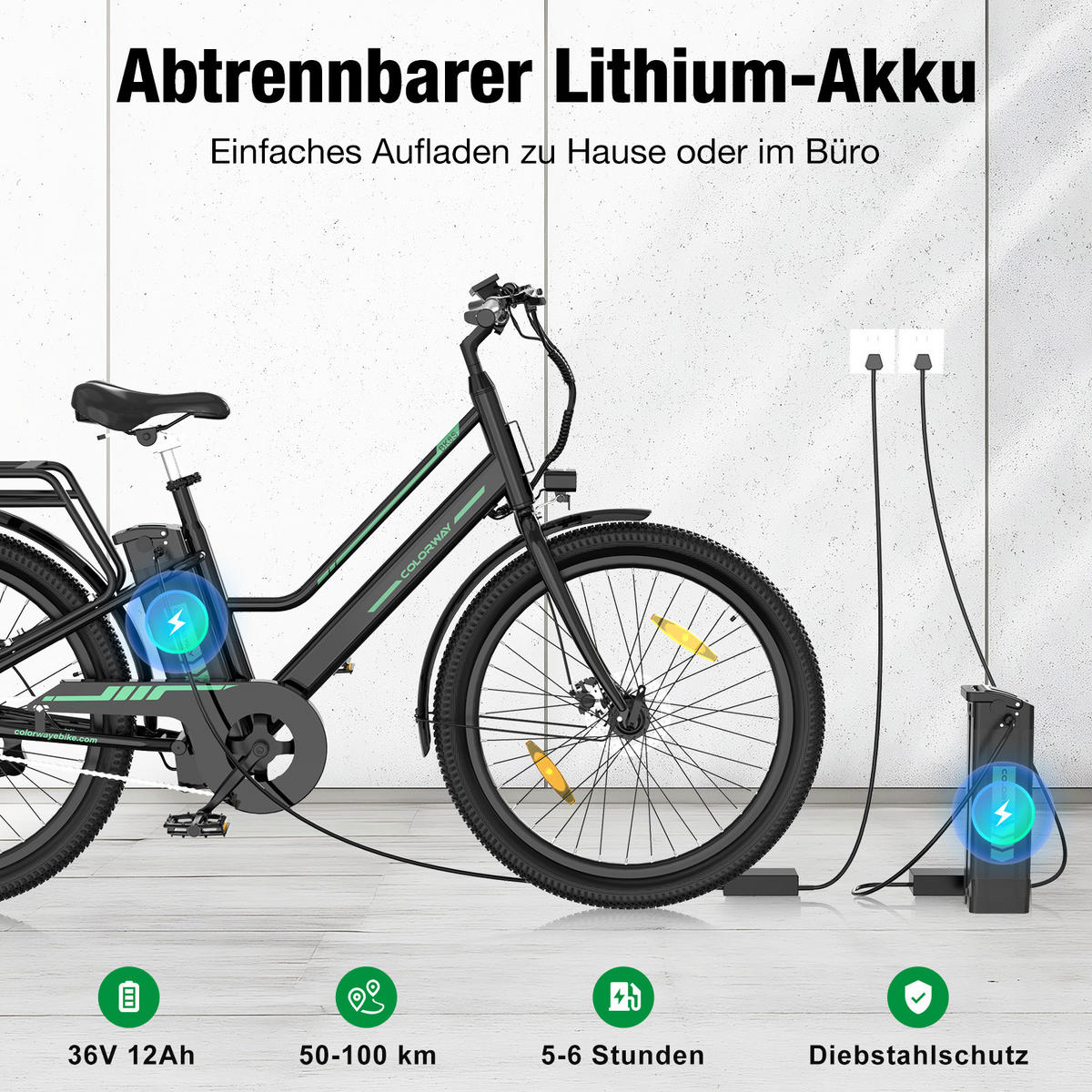ELEKTROFAHRRAD BK8SL 27,5 Zoll mit LCD-Display ,maximale Reichweite 100 km - Schwarz, Metall (76cm) - COLORWAY