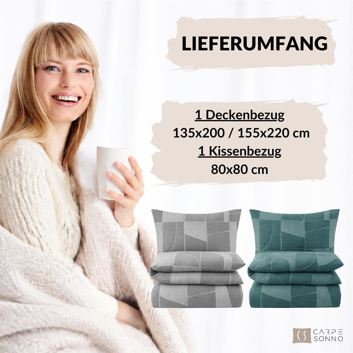 BIBER-BETTWÄSCHE 135x200 - Kuschelig warmer Flanell Bettbezug aus 100% Baumwolle für Herbst & Winter - Muster Grau - Grau, Textil (135/200cm) - Carpe Sonno