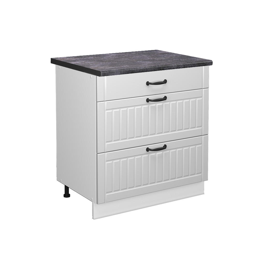 KÜCHENUNTERSCHRANK Fame-Line Weiß Landhaus 80 cm mit 3 Schubladen AP Anthrazit - Creme/Weiß, Holzwerkstoff (80/82/60cm) - Vicco