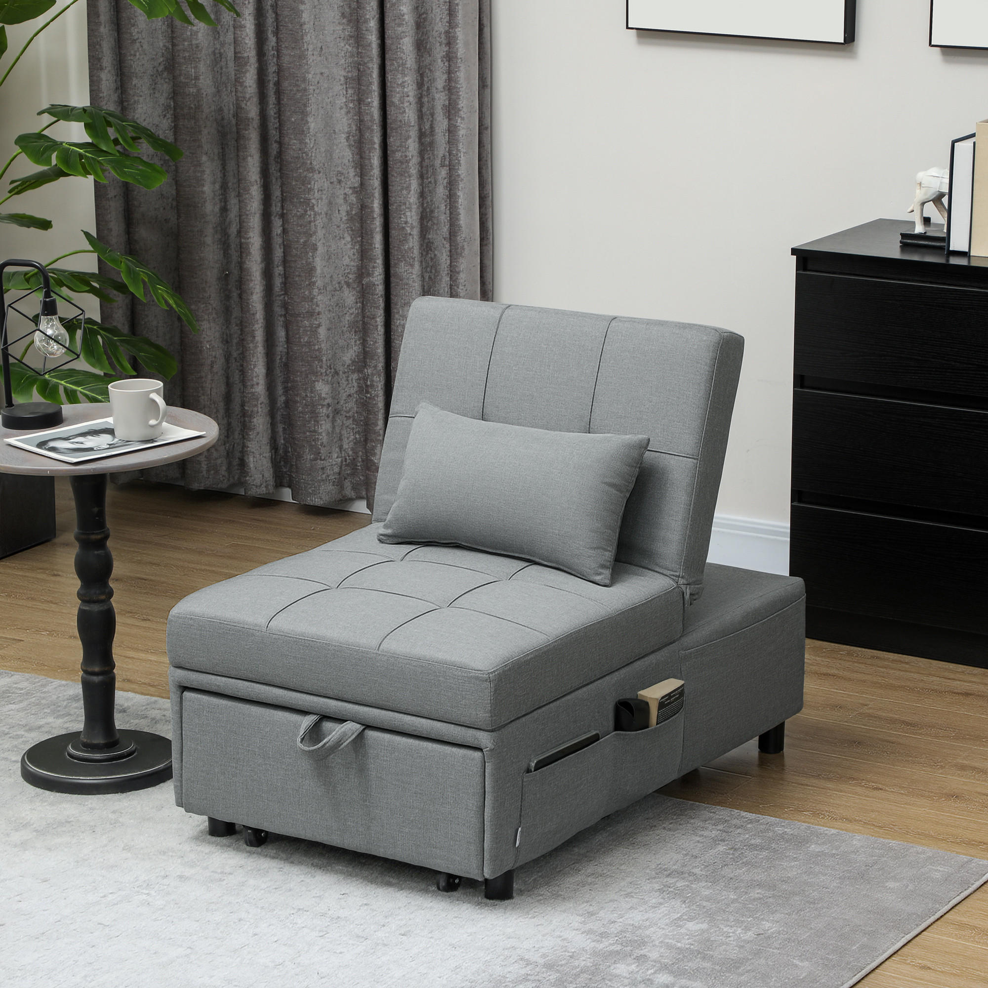 SCHLAFSESSEL 3-in-1, mit Bettfunktion, Hellgrau - Hellgrau, Textil (65.5/81/104cm) - HOMCOM