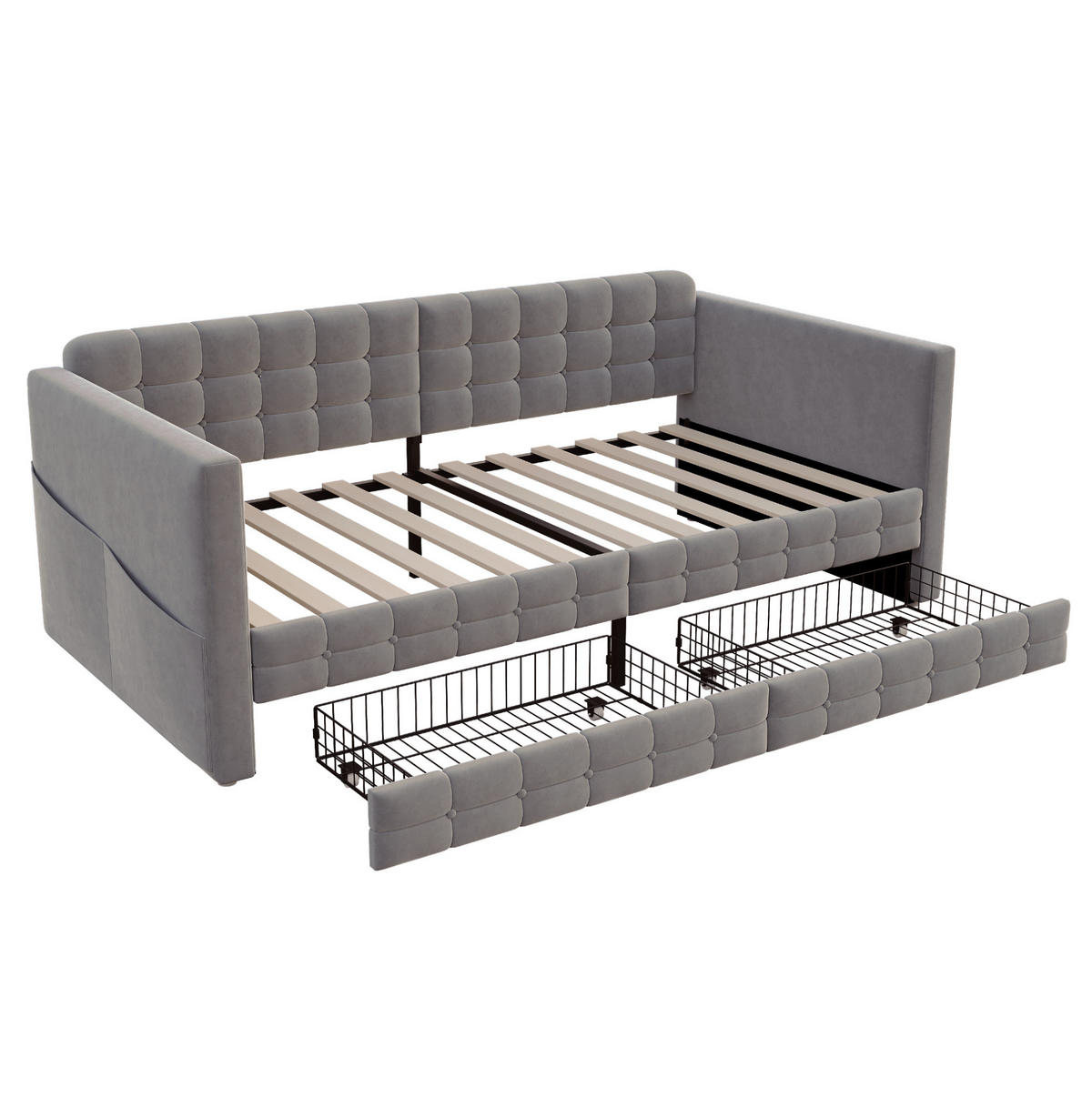 POLSTERBETT 90/190 cm Grau aus Samt mit 2 Schubladen - Grau, Textil (90/190cm) - OKMYHOME
