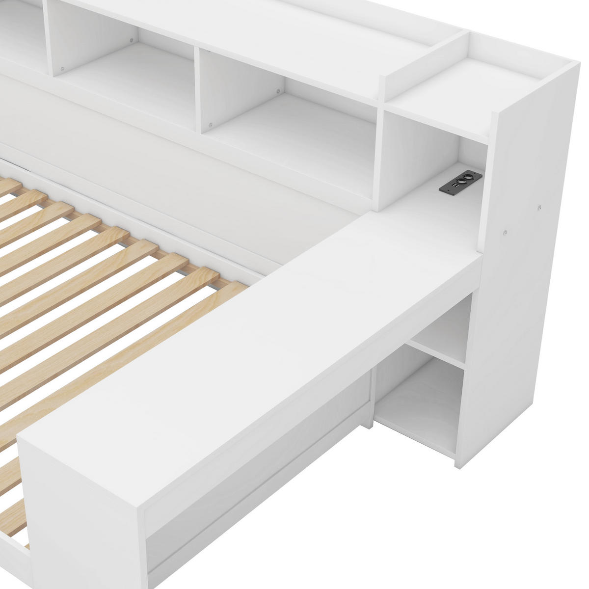 TAGESBETT 90/200 cm DE-04807, mit Schreibtisch und 2 Schubladen in Weiß - Weiß, Holzwerkstoff (90/200cm) - ComfortXL