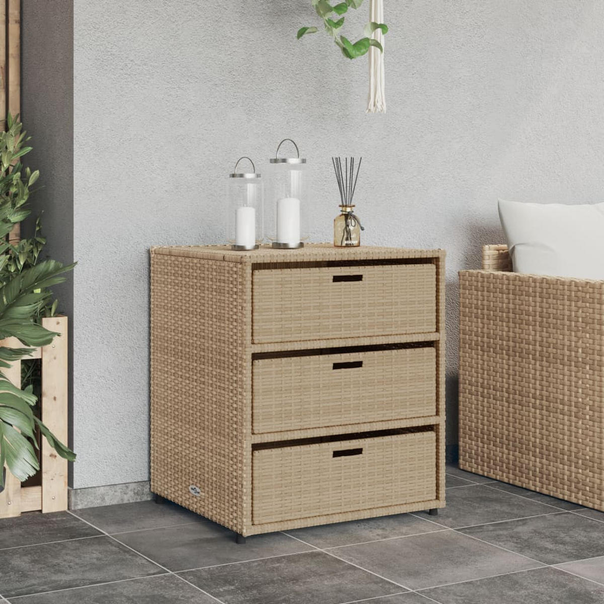 GARTENSCHRANK Beige 55x59x69 cm Poly Rattan - Beige, Holz (55/69/59cm) - furnicato