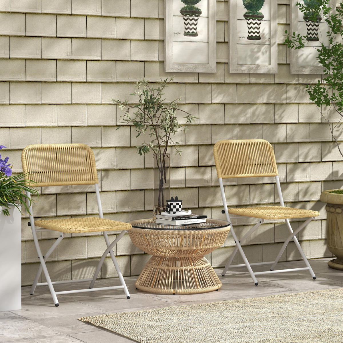 GARTENBEISTELLTISCH DE-13586 rund mit Glasplatte Natur - Naturfarben, Kunststoff/Metall (60/60/37cm) - ComfortXL