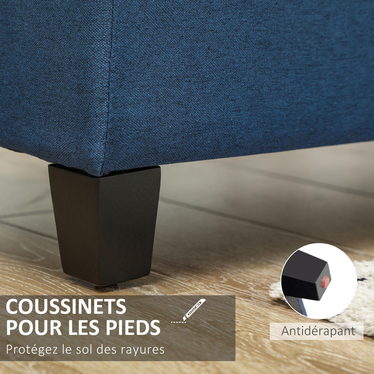 TRUHENBANK DE-16424 mit großem Stauraum und Leinenbezug Blau - Blau, Textil (125/41.5/49cm) - ComfortXL
