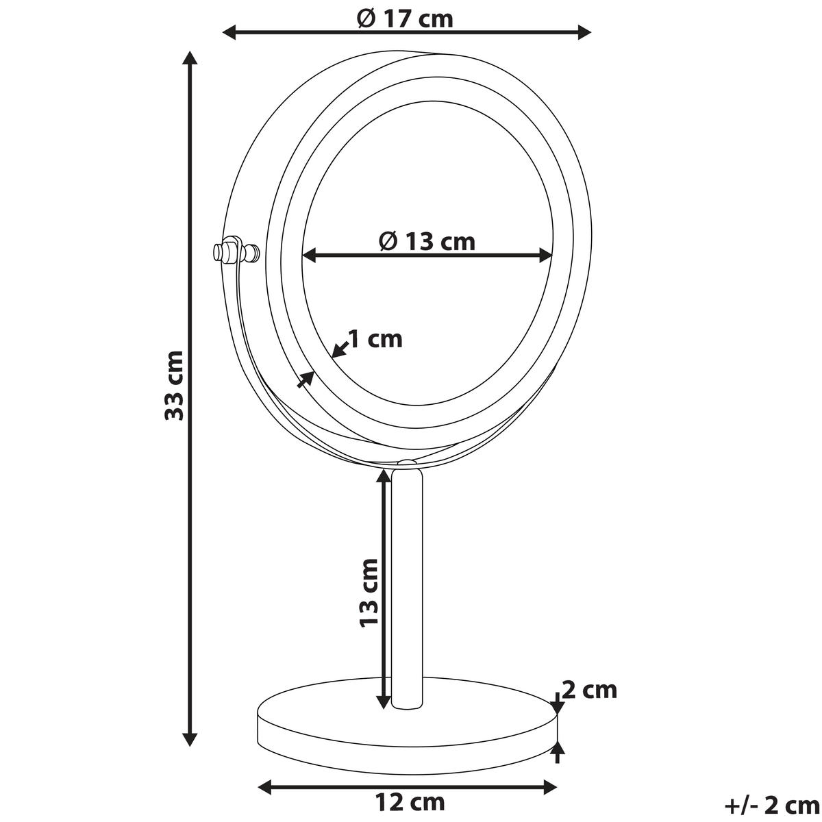 KOSMETIKSPIEGEL schwarz mit LED-Beleuchtung 17 cm Tuchan - Schwarz, Metall (17/33/12cm) - Beliani
