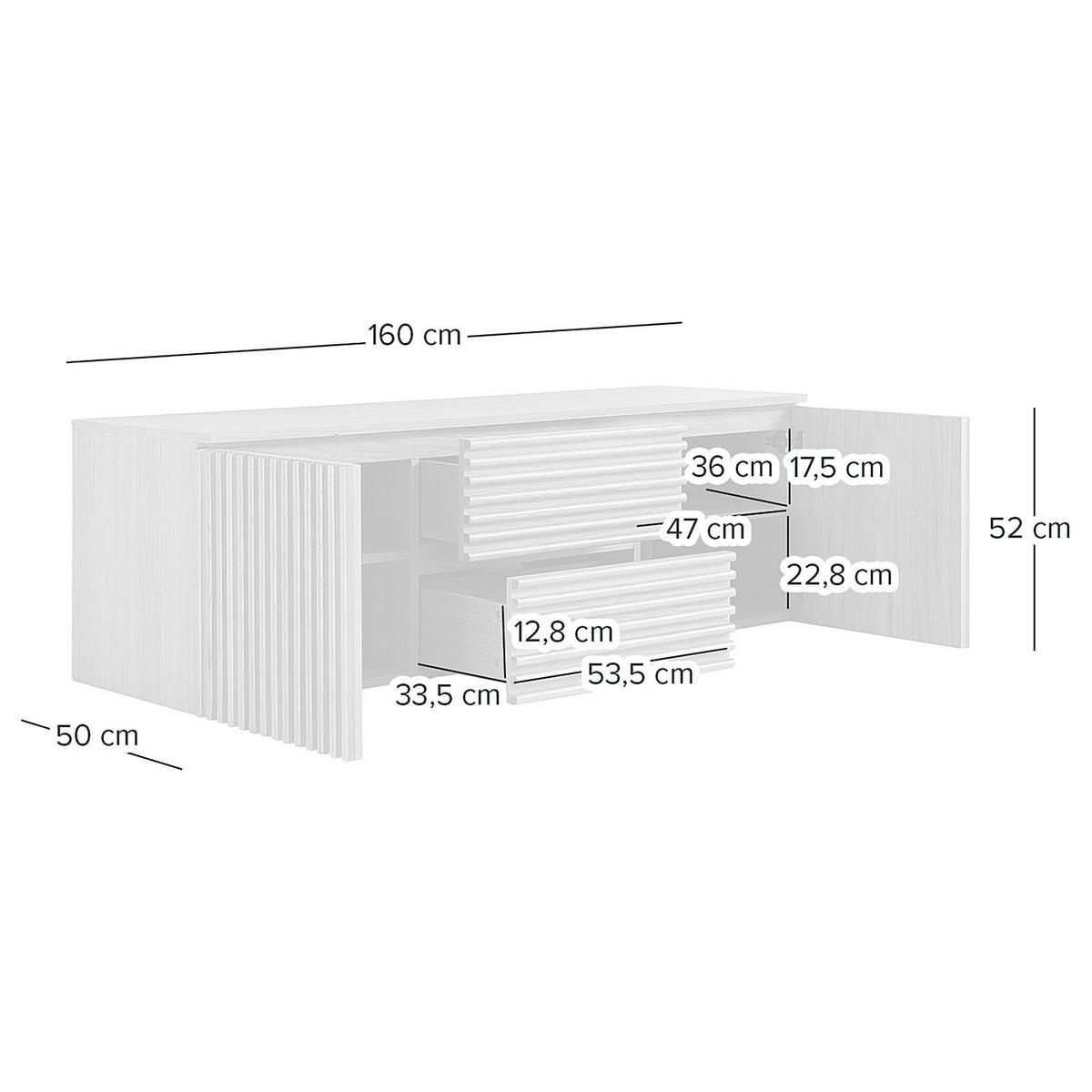 DOPPELWASCHTISCH - Echtholzfurnier - Eiche - Ohne Becken & Armatur - Braun, Holzwerkstoff (160/52/50cm) - home24