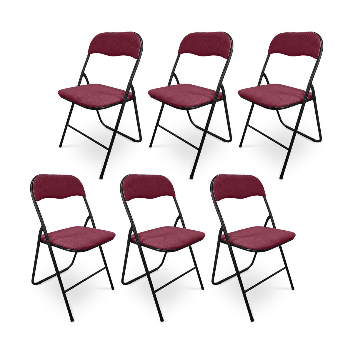 KLAPPSTÜHLE 6er-Set gepolstert, schwarzer Stoff und schwarze Metallbeine - Greta - Bordeaux/Schwarz, Textil/Metall (44/78/46cm) - Sicaan