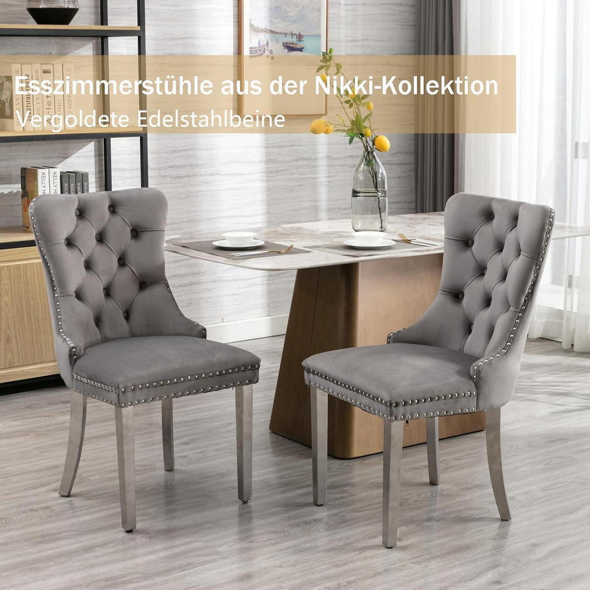 ESSZIMMERSTÜHLE 8er Set Grau Samt mit Edelstahlbeinen - Grau, Textil (50/95.2/62cm)
