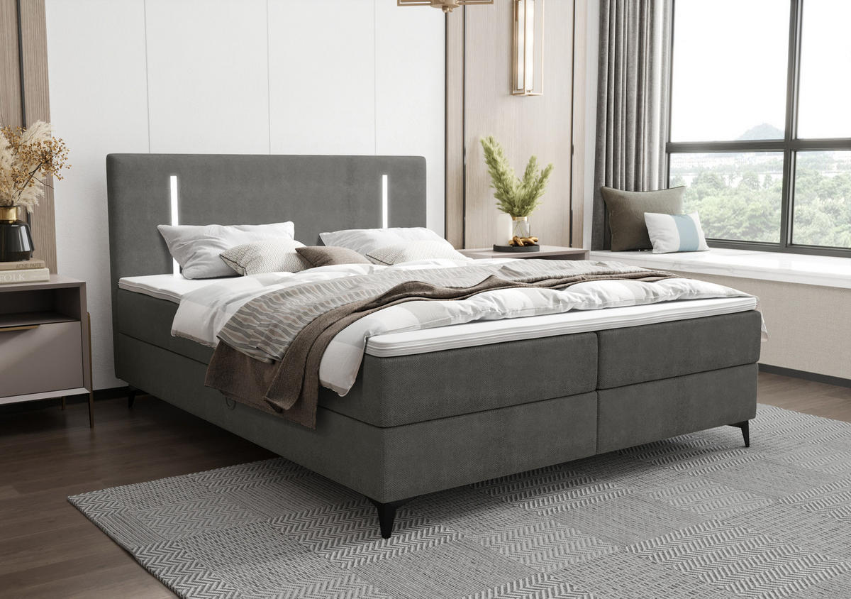 BOXBETT mit Matratze H3 und Topper ONO 180x200 CURIO 93 - Grau, Textil (180/200cm) - Bedante