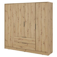 KLEIDERSCHRANK 206 cm Kalma, 4 Türen, 2 Schubladen, Eiche Artisan - Eiche Artisan, Holz (206/200/51cm) - Emporius