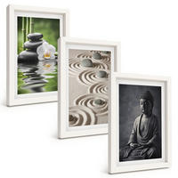 BILDER SET 3er Set - 20x30 cm Weißer Rahmen - Entspannender Blick auf den Zen-Buddha - Weiß, Kunststoff (20/30cm) - TULUP