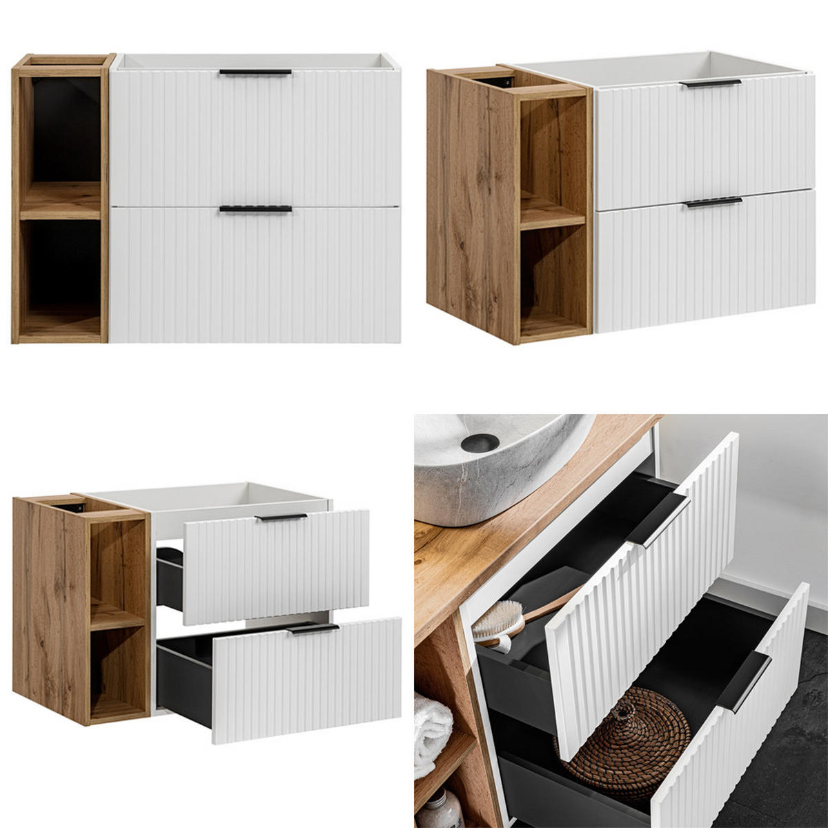 BADMÖBEL-SET 3-TLG. Adelaide-56 - Weiß, Holzwerkstoff (80/57/46cm) - Lomado