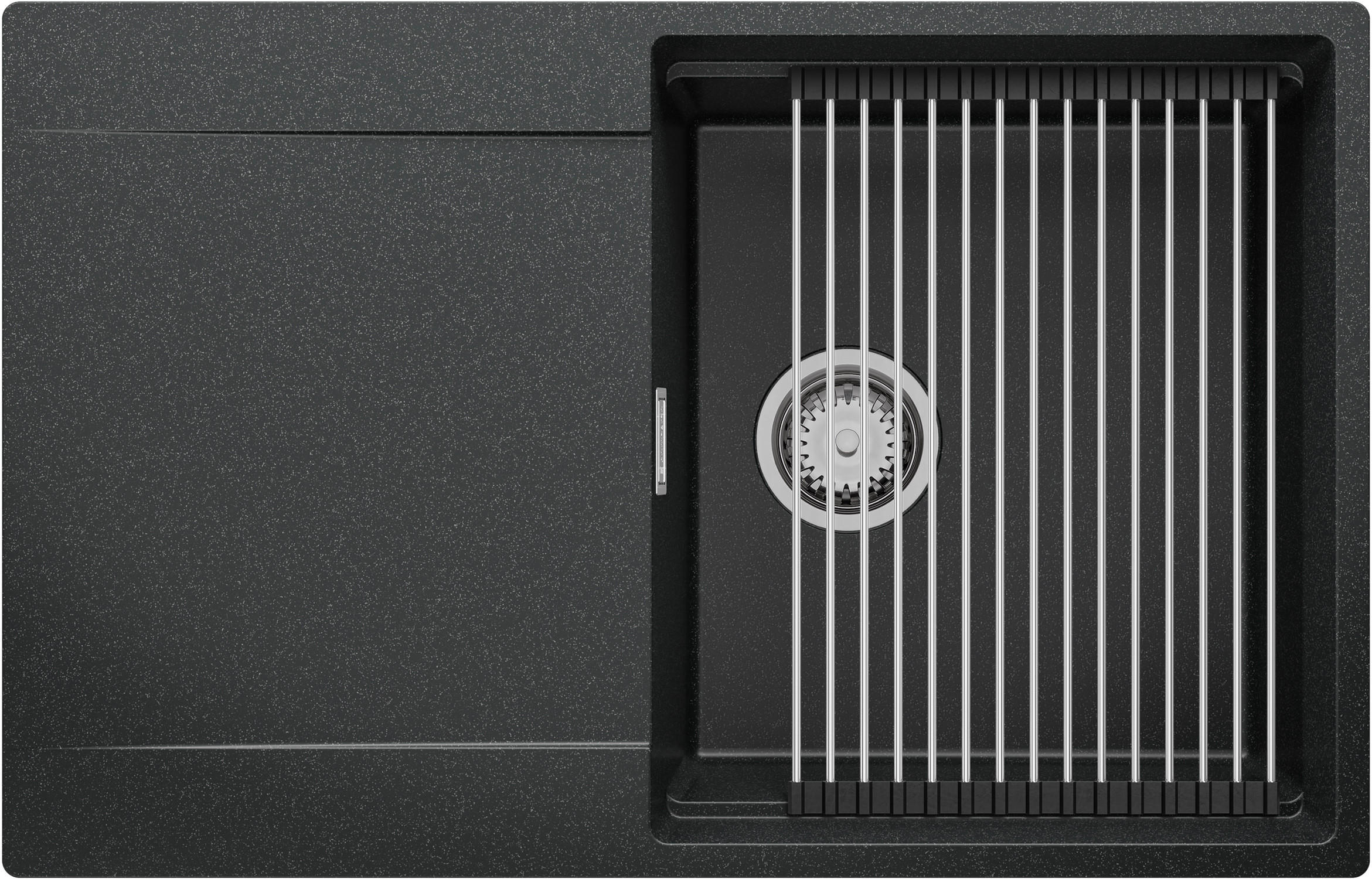 SPÜLBECKEN San Francisco, 2-er set Anthrazit 78/50 cm 1 Becken + Ablauf-Set + Aufrollbare Abtropffläche ab 50er Unterschrank - Chromfarben/Anthrazit, Kunststoff (78/20/50cm) - Primagran