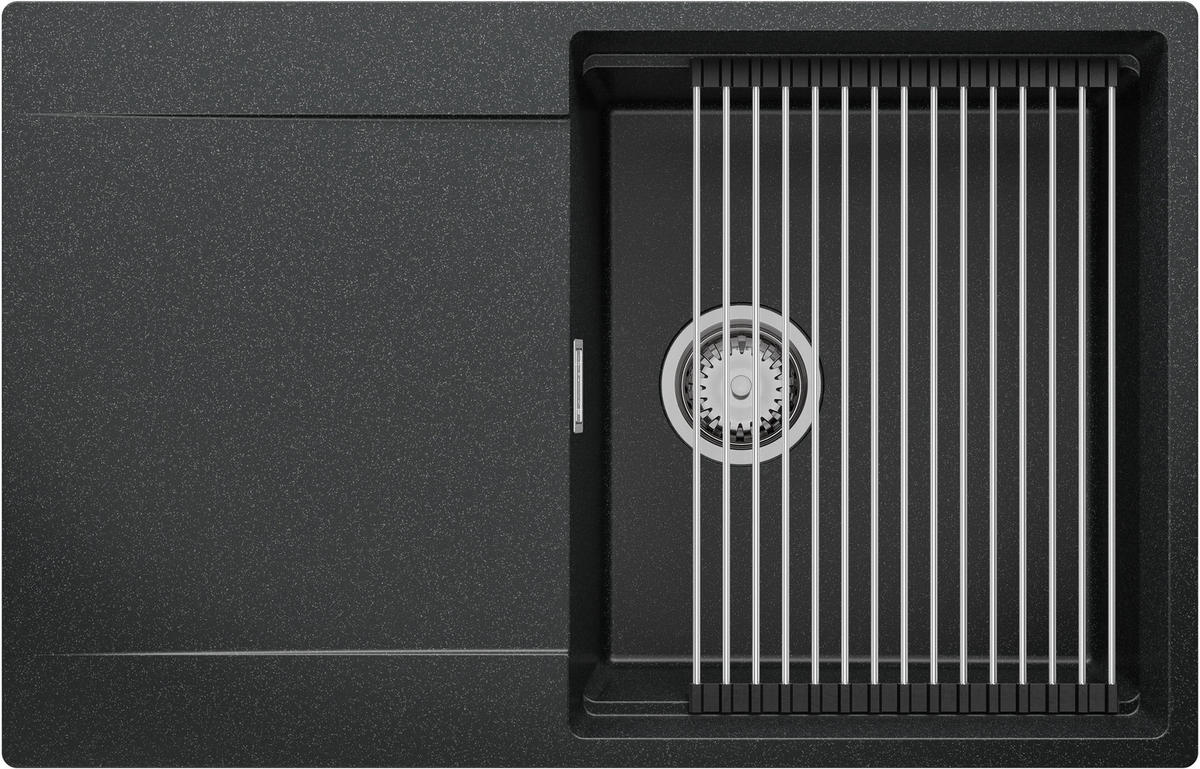 SPÜLBECKEN San Francisco, 2-er set Anthrazit 78/50 cm 1 Becken + Ablauf-Set + Aufrollbare Abtropffläche ab 50er Unterschrank - Chromfarben/Anthrazit, Kunststoff (78/20/50cm) - Primagran