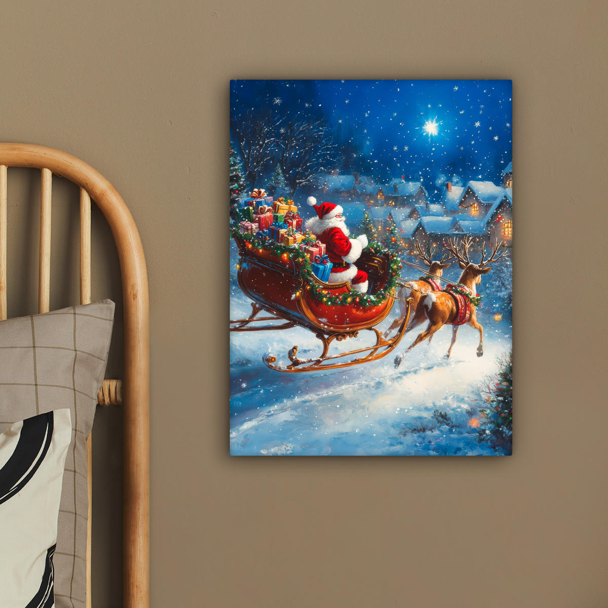 LEINWANDBILD Weihnachtsmann - Rentier - Weihnachten - Schnee 30x40 cm - Cognac, Textil (30/40cm) - MuchoWow