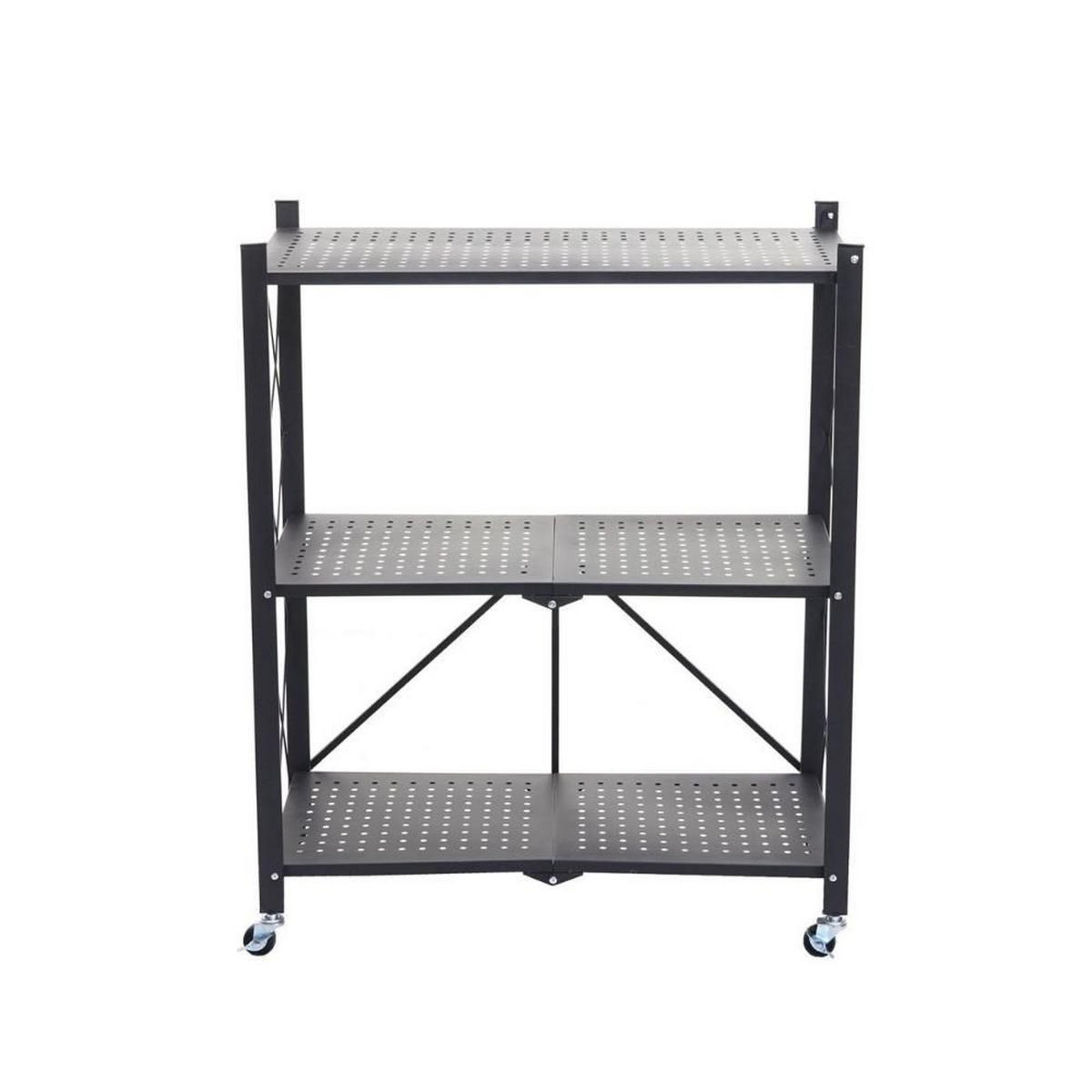 KLAPPREGAL auf Rollen 3 Fachböden Belastbarkeit 150kg 87x72x34 cm Schwarz - Schwarz, Metall (72/87/34cm) - PROREGAL