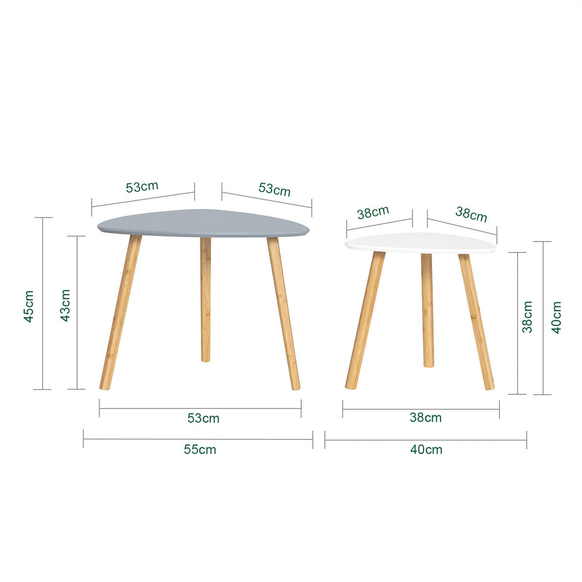 BEISTELLTISCH 2-tlg. Weiß-Grau - Weiß/Grau, Holz/Holzwerkstoff (52/55/45cm) - SoBuy