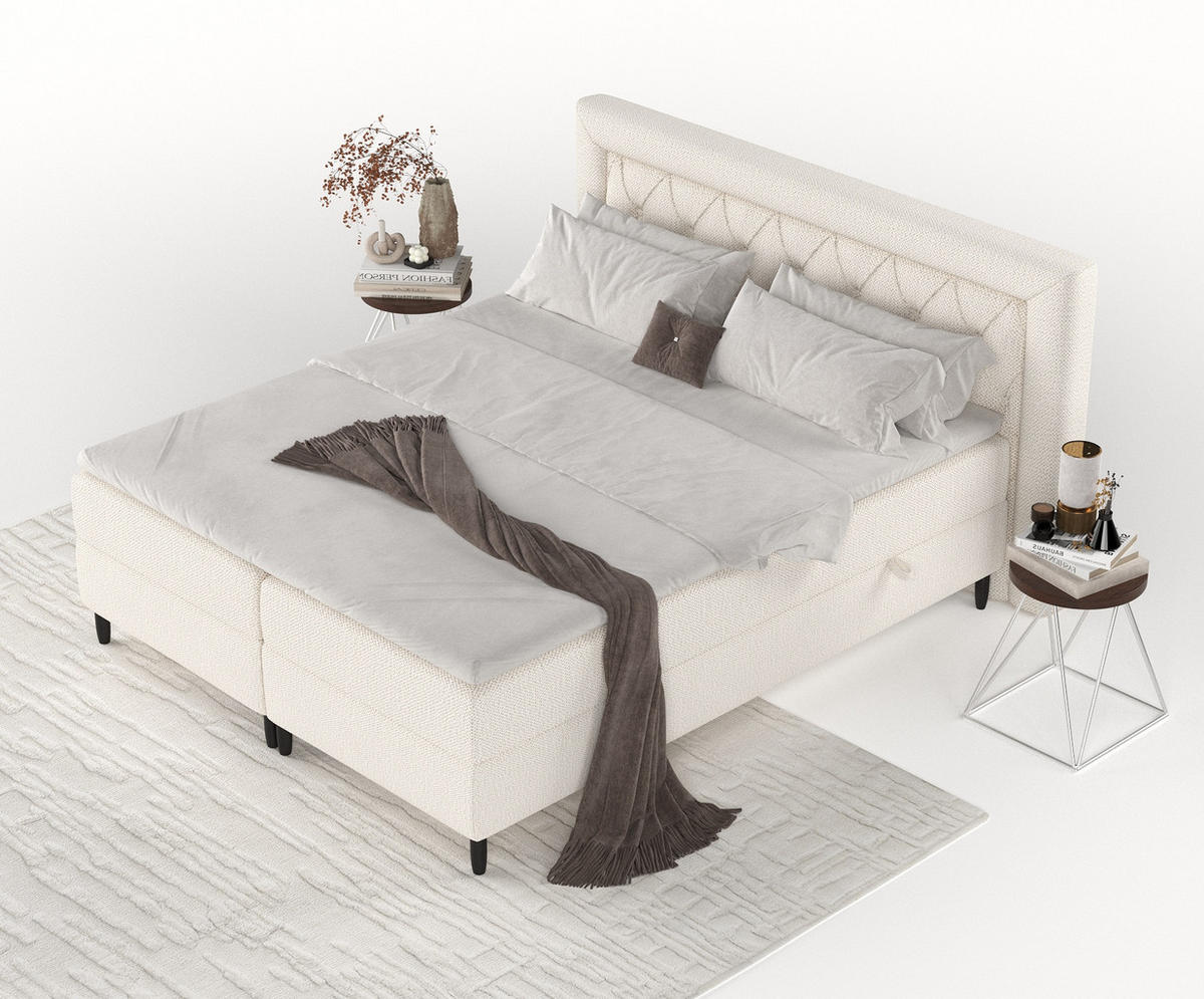 BOXBETT Avani Creme 160/200 cm - Creme/Schwarz, Holz/Holzwerkstoff (160/200cm) - Maison de Reve