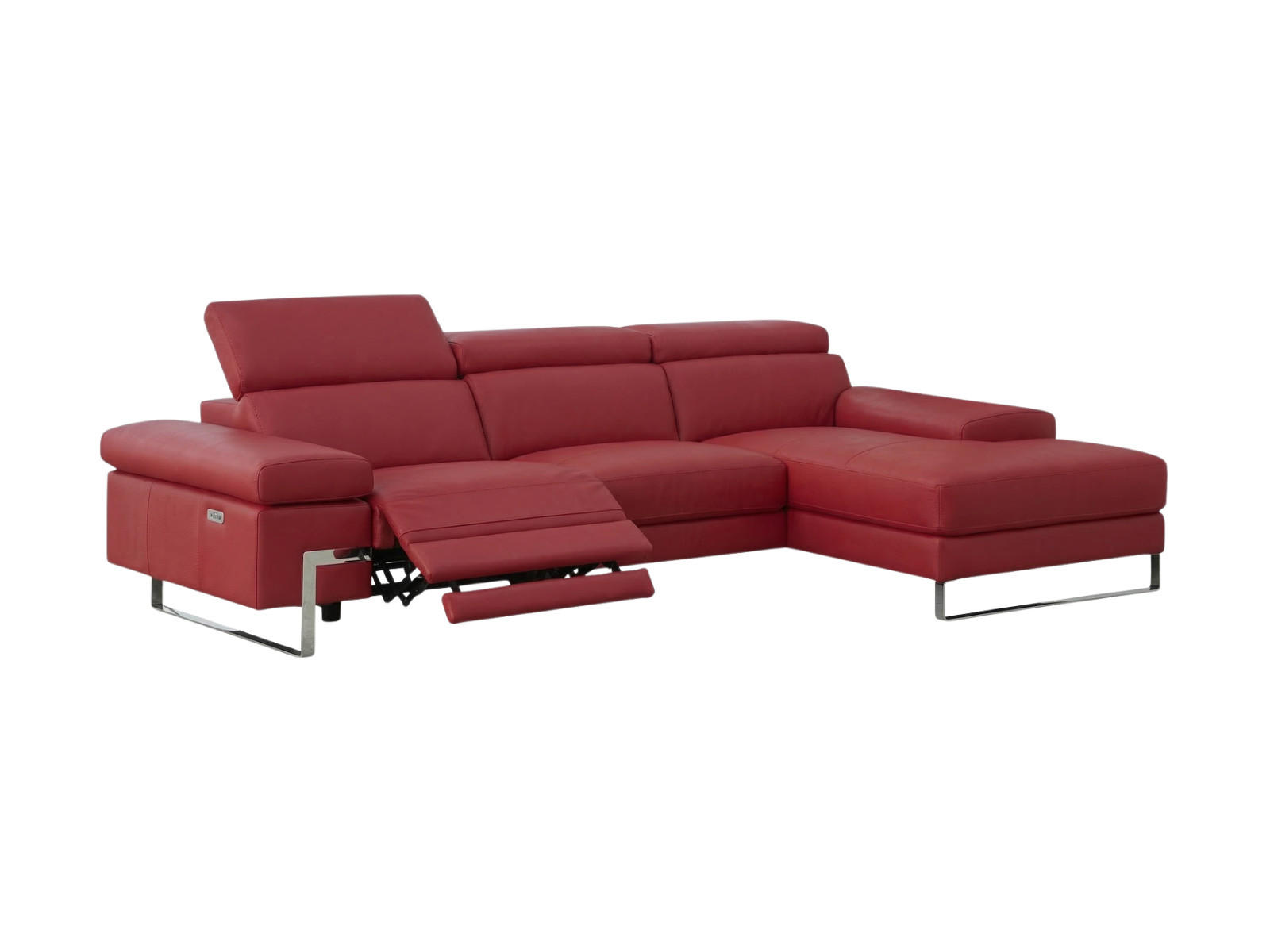 ECKSOFA Lete Echtleder mit 1 x Relaxfunktion Rot - Rot, Leder/Metall (160/232cm)