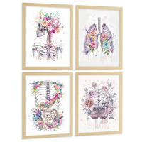 POSTER Set aus 4 Anatomie Mensch Drucke und Wandbilder mit Schädel Lungen Verdauungssystem und Gehirn Florales Aquarell Design Größe Rahmenlos A4 - Klar, Papier (21/29.7/3cm) - Nacnic
