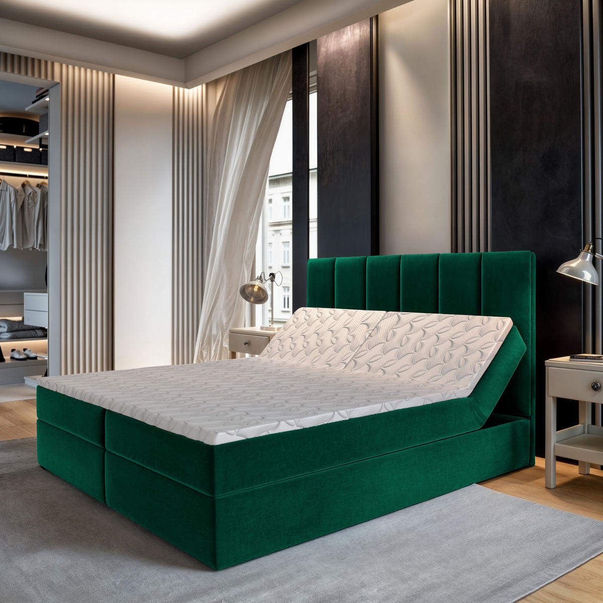 BOXBETT BARINO 140x200 cm mit Matratze und Topper - Grün - Grün, Holz (140/200cm) - MASSENO