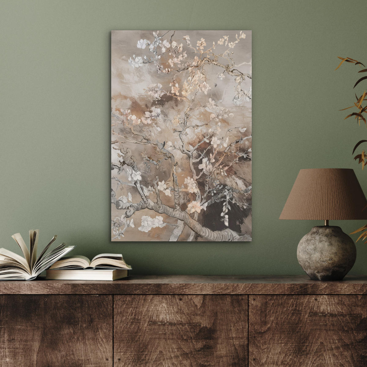 AKUSTIKBILD Mandelblüte - Kunst - Van Gogh - Beige - Abstrakt Kunstdruck Schlafzimmer 50x70 cm - Braun, Kunststoff (50/70/0.9cm) - MuchoWow