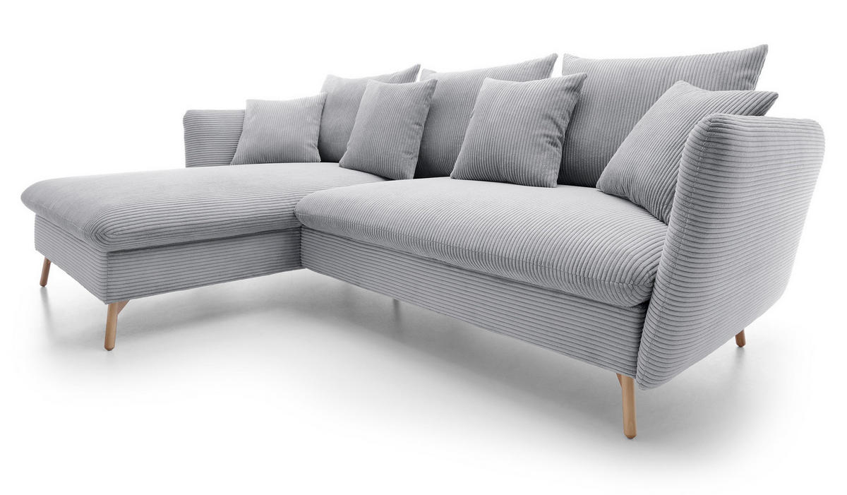 ECKSOFA Savona L-Form 260 cm, Cordstoff, Links, Hellgrau - Hellgrau, Holz (258/167cm) - Emporius