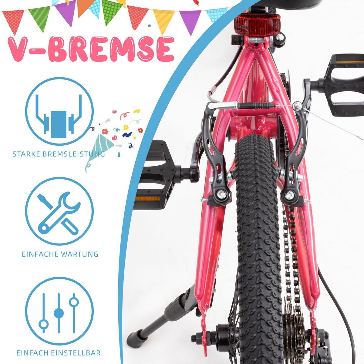 KINDERFAHRRAD 20 Zoll - Rosa mit V-Bremsen und 6-Gang-Schaltung - Stahlrahmen - Rosa, Metall (84cm) - Oxeza