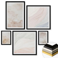 WANDBILDER 5er-Set - 50x50 cm & 20x30 cm & 40x60 cm Schwarzer Rahmen - Aquarellblätter in Pastellfarben - Schwarz, Kunststoff (40/60cm) - ArtPrintCave
