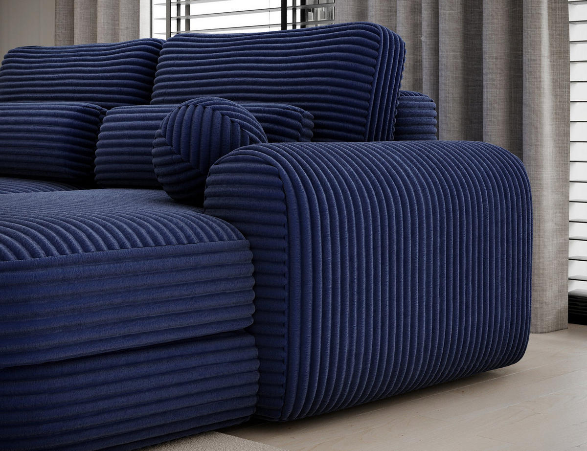 ECKSOFA RIPELI L-Form mit Schlaffunktion & Bettkasten – Modernes 3-Sitzer Sofa, Wellenfederung, 217 × 175 cm - Schwarz/Dunkelblau, Kunststoff (175/217cm) - Wohnideebilder