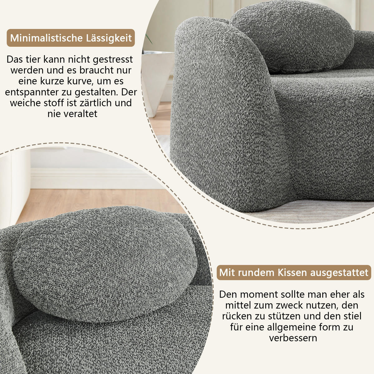 ECKSOFA 170/96/62 cm Dunkelgrau Teddy mit Kissen - Dunkelgrau, Textil (170/96cm) - Oxeza