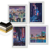 WANDBILDER 4er-Set - 50x50 cm & 40x60 cm Weißer Rahmen - Nachtstädte mit Neonlichtern - Weiß, Kunststoff (50/50cm) - ArtPrintCave