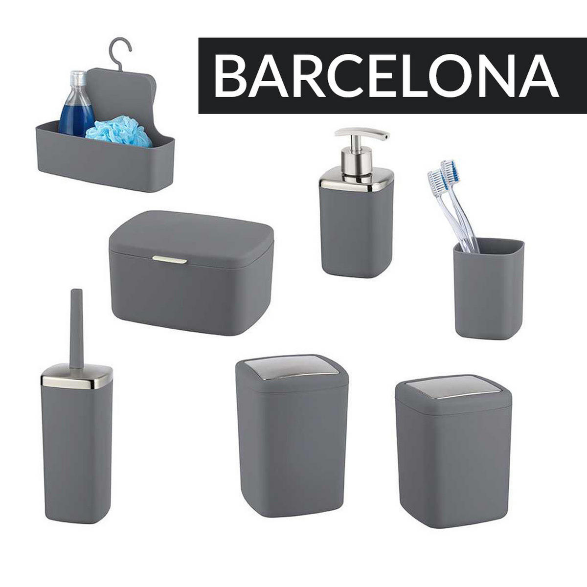 BADEZIMMERKORB kleiner Korb auf Totengröße S Barcelona 15/15/20 cm - Anthrazit, Kunststoff (15/20/15cm) - Wenko