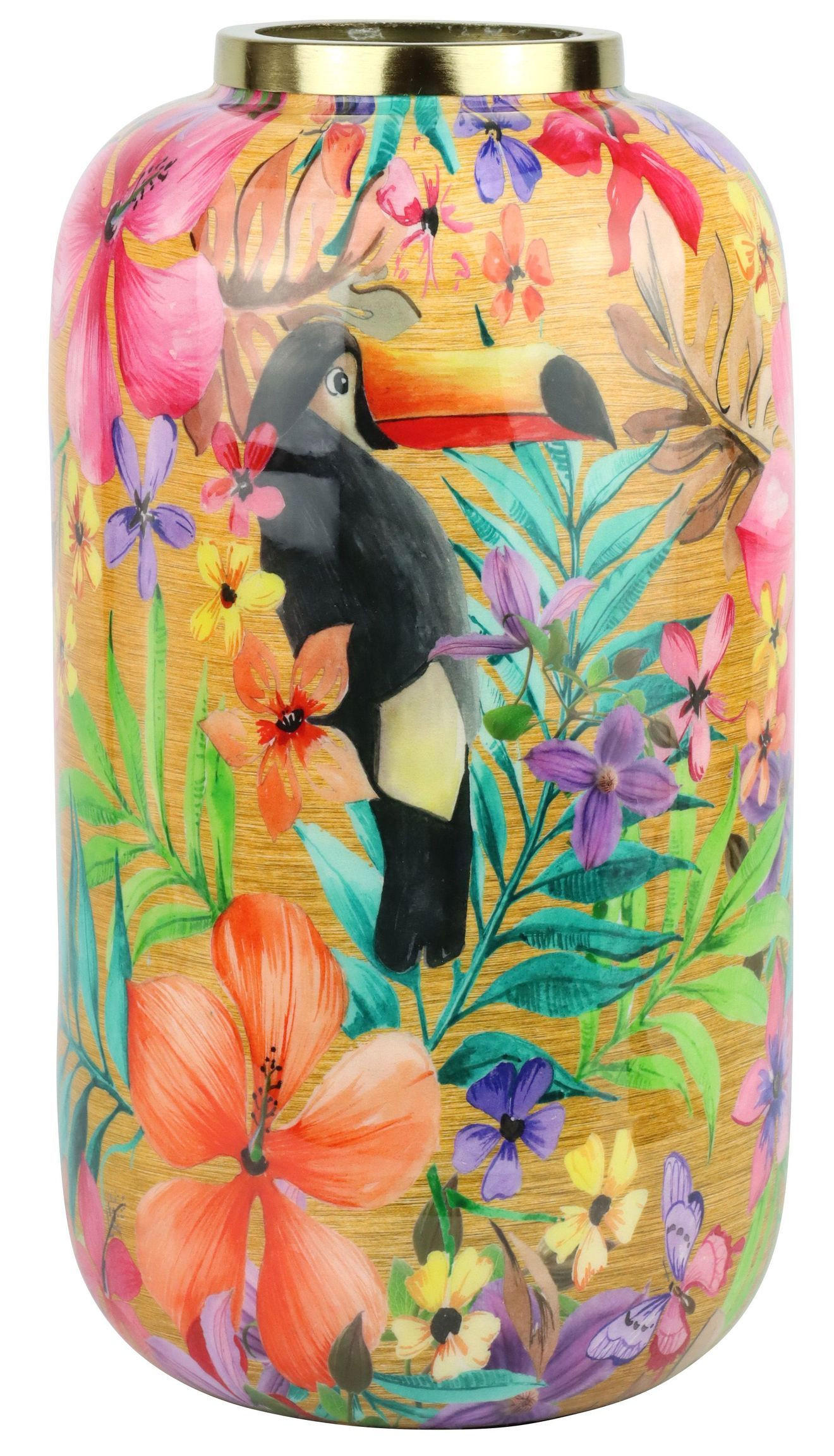 VASE Paradise Bird Tropenmotiv - Multicolor, Metall (30.5cm) - FURNARO